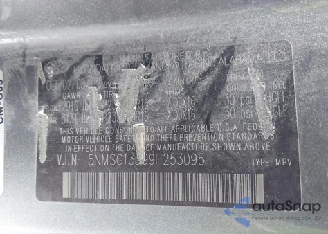 2009 Hyundai Santa Fe Gls z USA, uszkodzony, nr VIN 5NMSG13D99H253095